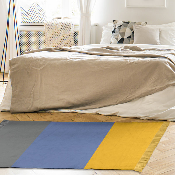 East Urban Home Chenille Gray/Blue/Yellow Rug Wayfair